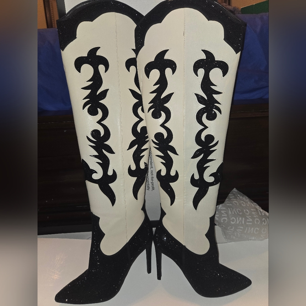 INC Bone/Black Bling Boots